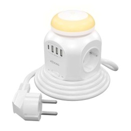 Aisens Regleta Multifunción con 4 Tomas Luz Nocturna 1.8m Blanco