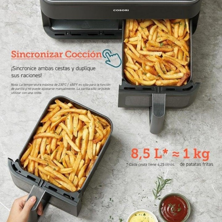 Cosori Dual Basket 8.5 Chef Edition Freidora de Aire sin Aceite con Doble Cesta 8.5L 1800W Negra