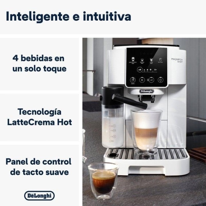 DeLonghi Magnifica Start Cafetera Superautomática con Depósito de Leche 15 Bares Blanca