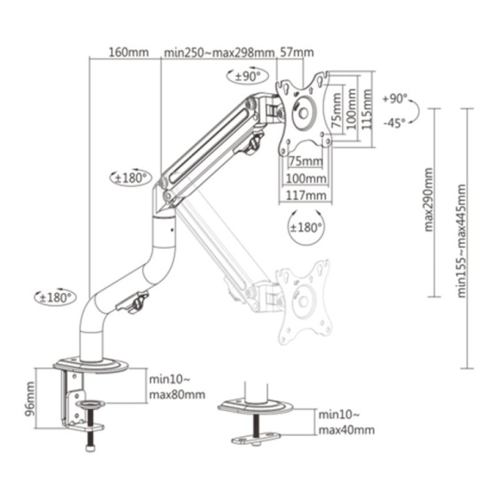 Gembird MA-DA1-02 Soporte para Monitor 32" VESA 100 Max 8Kg Negro