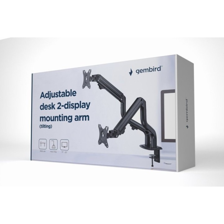 Gembird MA-DA2-02 Soporte Doble para Monitores 32" VESA 100 Max 8Kg Negro