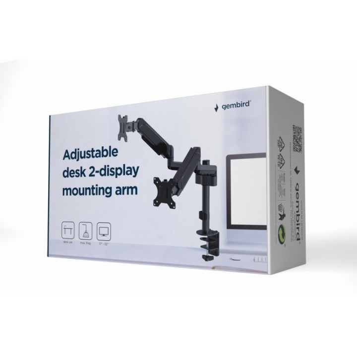Gembird MA-DA2P-01 Soporte Doble para Monitores 32" VESA 100 Max 18Kg Negro