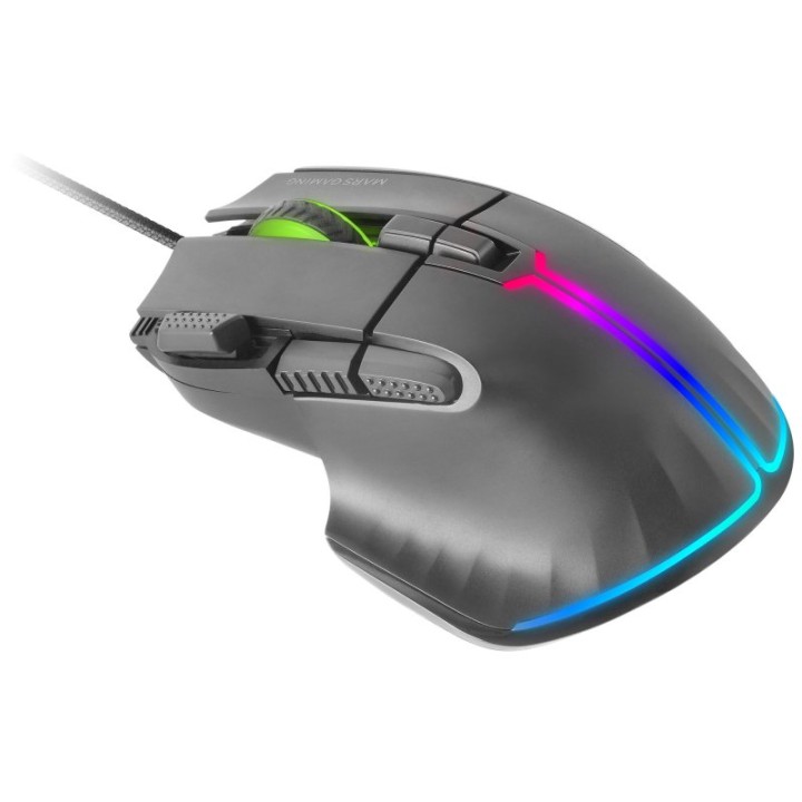Mars Gaming MM-XT Ratón Gaming RGB Ergonómico con Reposa Pulgar 12800DPI Switches Huano Negro