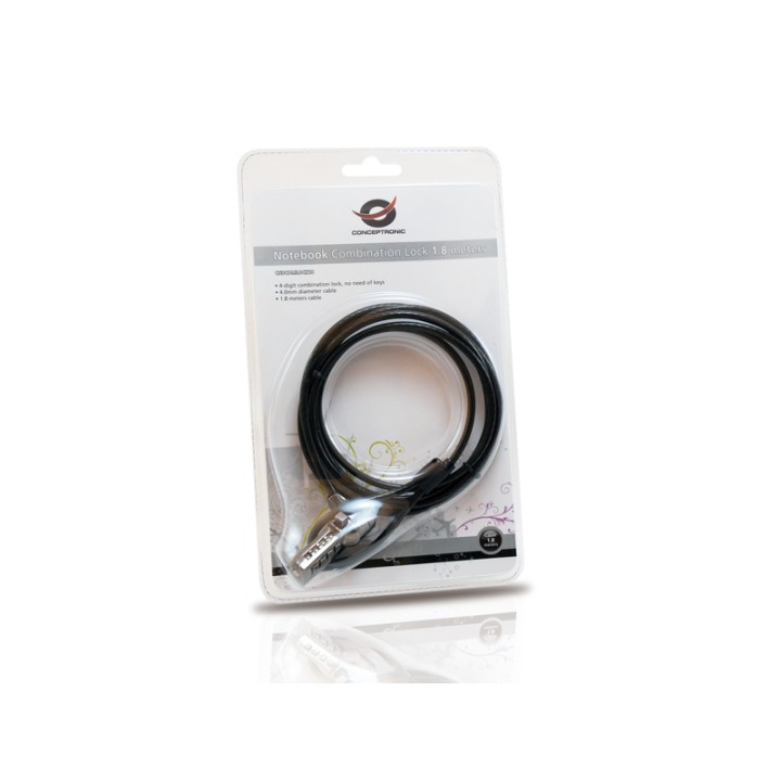 Cable Antirrobo CONCEPTRONIC 1.8m Negro (CNBCOMLOCK18)