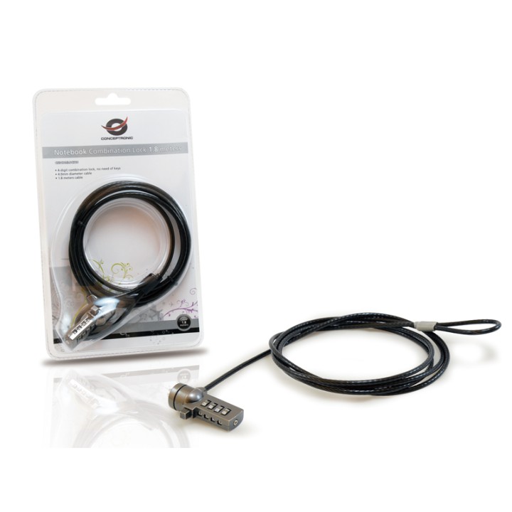 Cable Antirrobo CONCEPTRONIC 1.8m Negro (CNBCOMLOCK18)