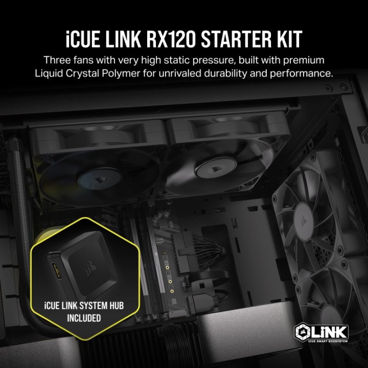 Corsair iCUE LINK RX120 Starter Kit 3 Ventiladores Suplementarios PWM Negros