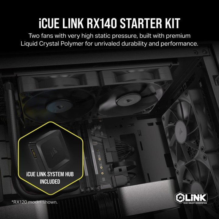 Corsair iCUE LINK RX140 Starter Kit 2 Ventiladores Suplementarios PWM Negros