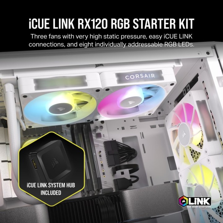 Corsair iCUE LINK RX120 RGB Starter Kit 3 Ventiladores Suplementarios PWM Blancos