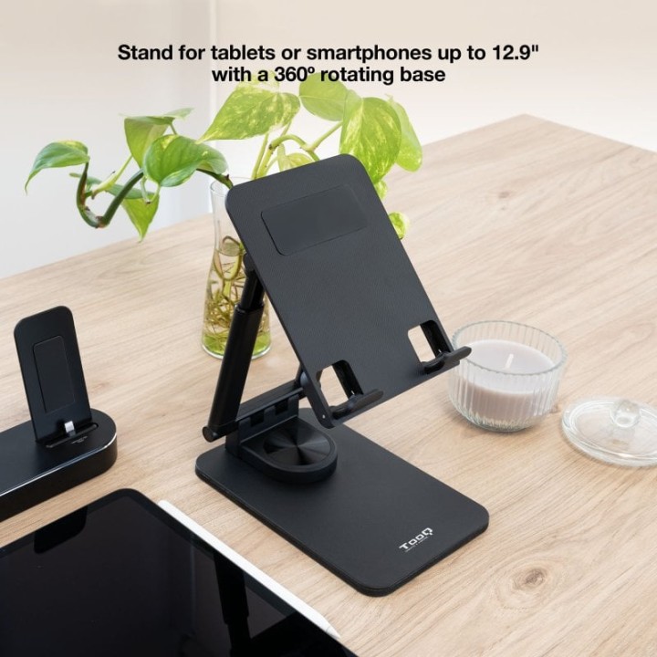 TooQ Hermes Halley Soporte de Sobremesa Ajustable para Móvil o Tablet de Hasta 12,9"