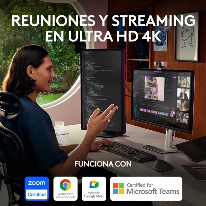 Logitech MX Brio Webcam para Colaboración y Streaming 4K Dos Micrófonos Reductores de Ruido Grafito