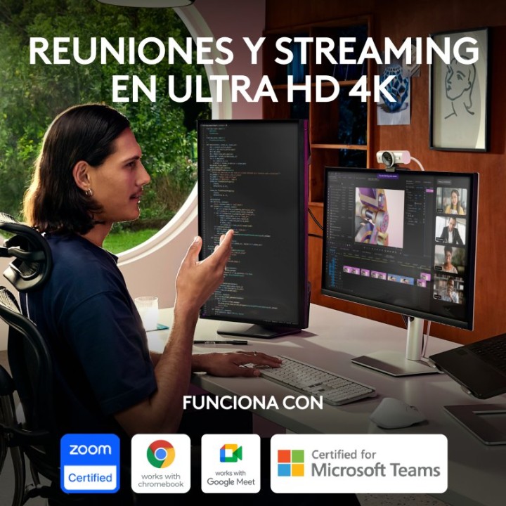 Logitech MX Brio Webcam para Colaboración y Streaming 4K con Dos Micrófonos Reductores de Ruido Gris