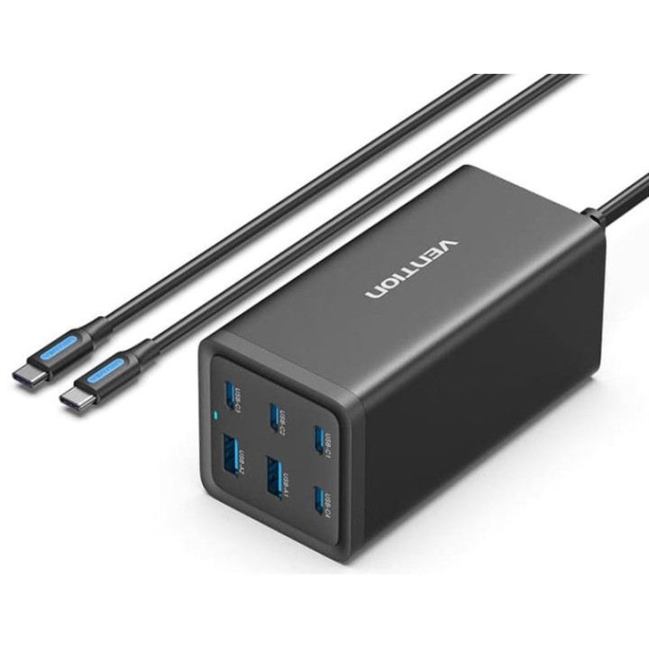 Vention FENB0-EU Cargador de Pared 4xUSB Tipo-C 2xUSB 200W Negro