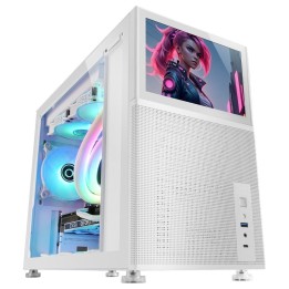 Mars Gaming MC-LCD Torre Custom Micro-ATX Pantalla LCD IPS 8" Cristal Templado Panel Modular Blanco
