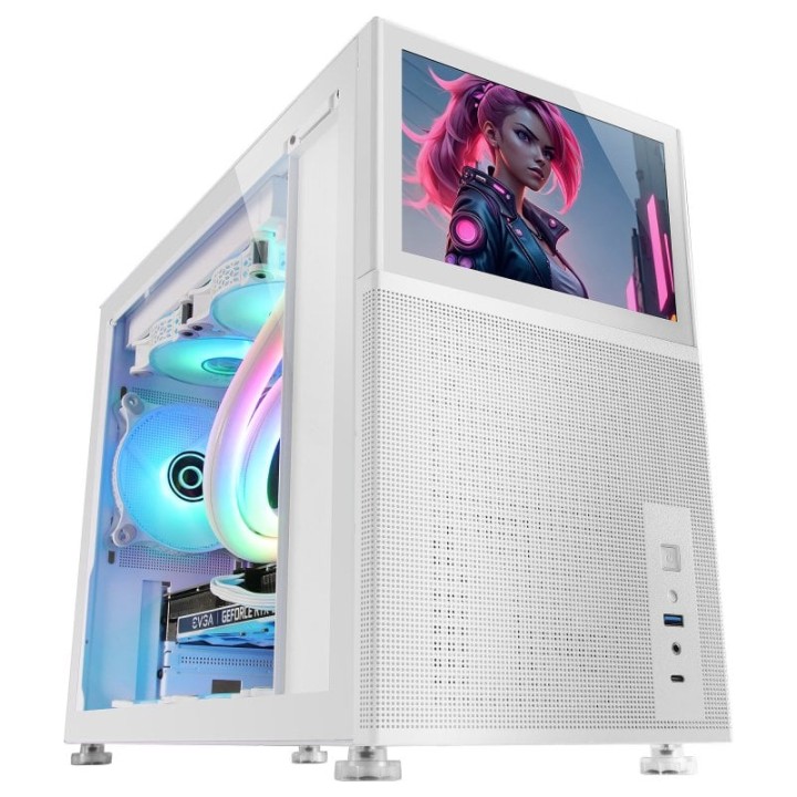 Mars Gaming MC-LCD Torre Custom Micro-ATX Pantalla LCD IPS 8" Cristal Templado Panel Modular Blanco