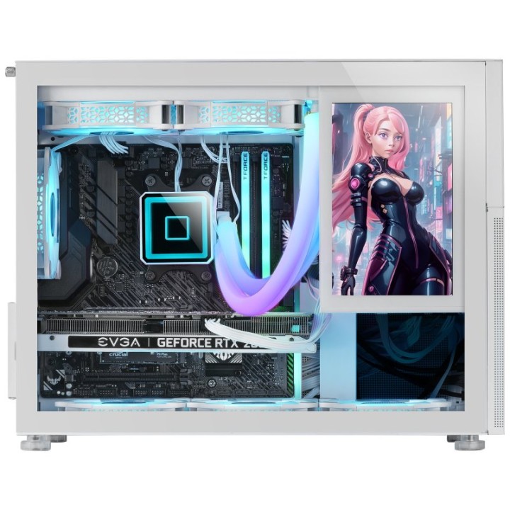 Mars Gaming MC-LCD Torre Custom Micro-ATX Pantalla LCD IPS 8" Cristal Templado Panel Modular Blanco