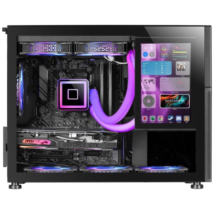 Mars Gaming Mc-lcd Torre Custom Micro-atx Pantalla Lcd Ips 8" Cristal Templado Panel Modular Negro