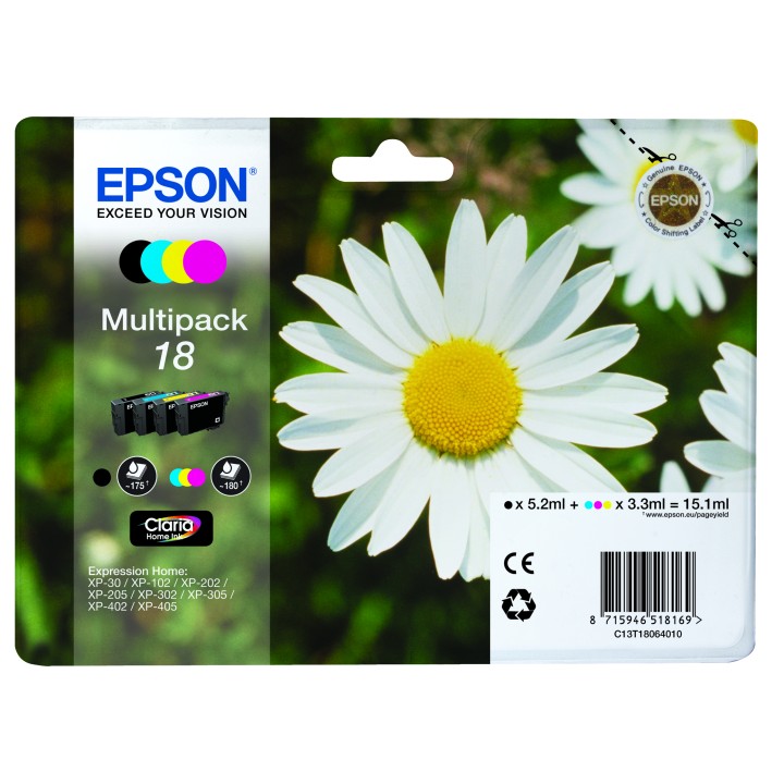 Tinta Epson 18 T1806 Pack Negro/Tricolor (C13T18064012)