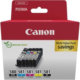 Pack 5 Unidades Cartucho de Tinta Original Canon PGI-580BK/CLI-581 BK/C/M/Y