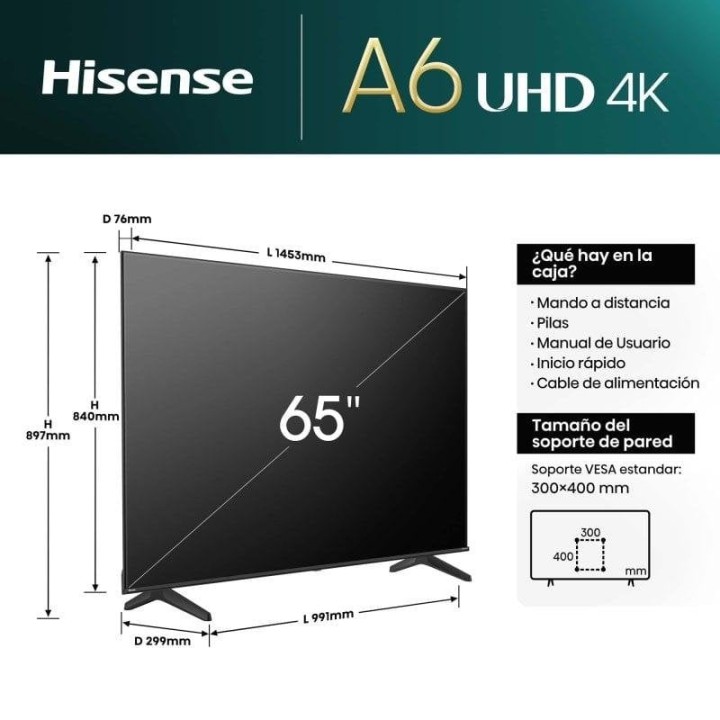 Hisense 65A6N 65" DLED UltraHD 4K Dolby Vision VIDAA Smart TV