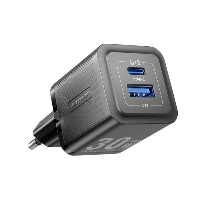 Vention GaN Charger FEQB0-EU Cargador de 2 Puertos (USB-C y USB) 30W Negro