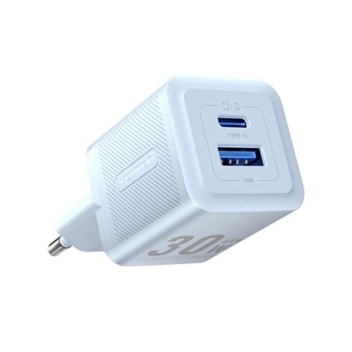 Cargador de pared Vention FEQL0-EU GaN 30W 2 puertos USB-C y USB-A Azul