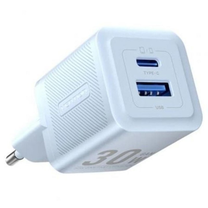 Cargador de pared Vention FEQL0-EU GaN 30W 2 puertos USB-C y USB-A Azul