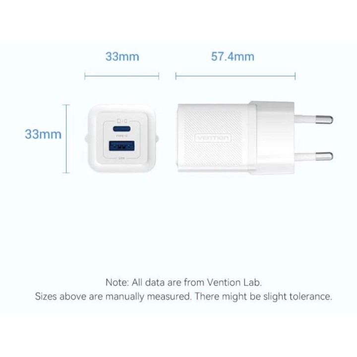 Vention GaN Charger FEPL0-EU Cargador de 2 Puertos (USB-C y USB) 30W Rosa