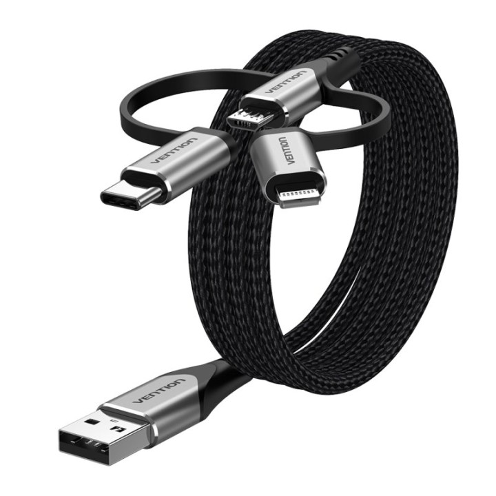 Vention CQJHF Cable USB Macho a USB-C Macho / MicroUSB Macho / Lightning Macho 1m Gris