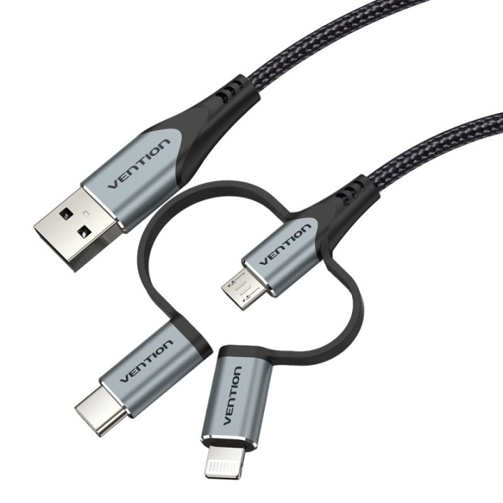 Vention CQJHF Cable USB Macho a USB-C Macho / MicroUSB Macho / Lightning Macho 1m Gris