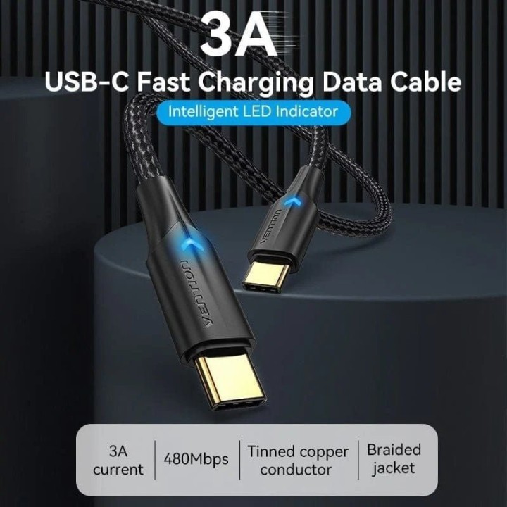Vention Cable USB-C 2.0 a USB-C Macho/Macho 60W 50cm Negro