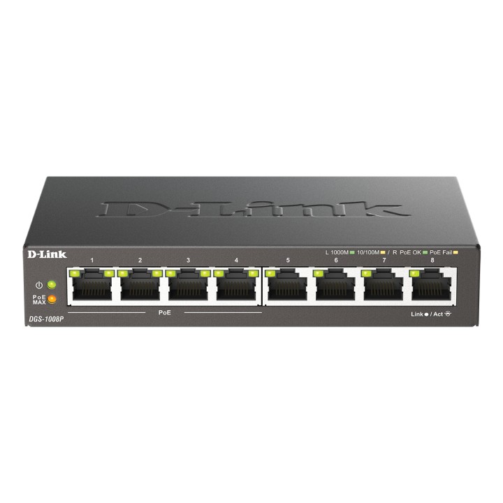 Switch D-Link 8xRJ45 GbE PoE Negro (DGS-1008P)