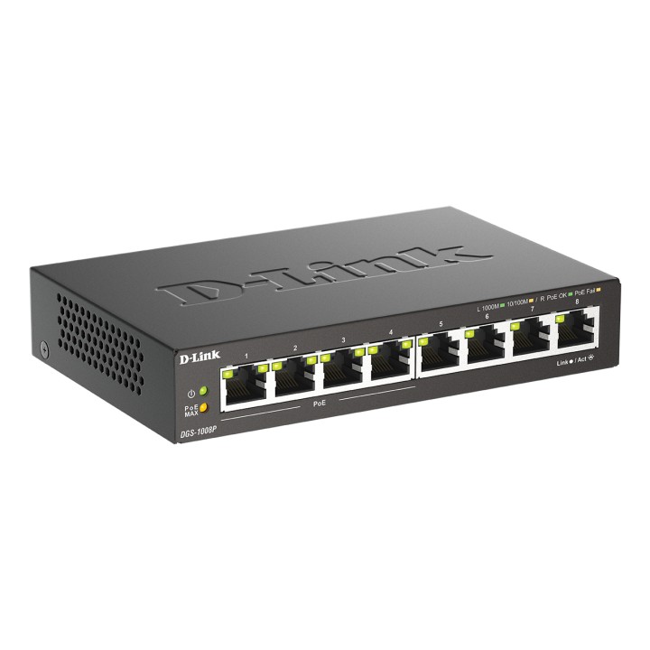 Switch D-Link 8xRJ45 GbE PoE Negro (DGS-1008P)