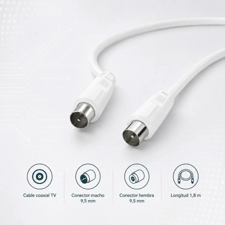 PcCom Essential Coaxial Cable 3C-2V 9.5 mm Macho / 9.5 mm Hembra 1.8 m Blanco