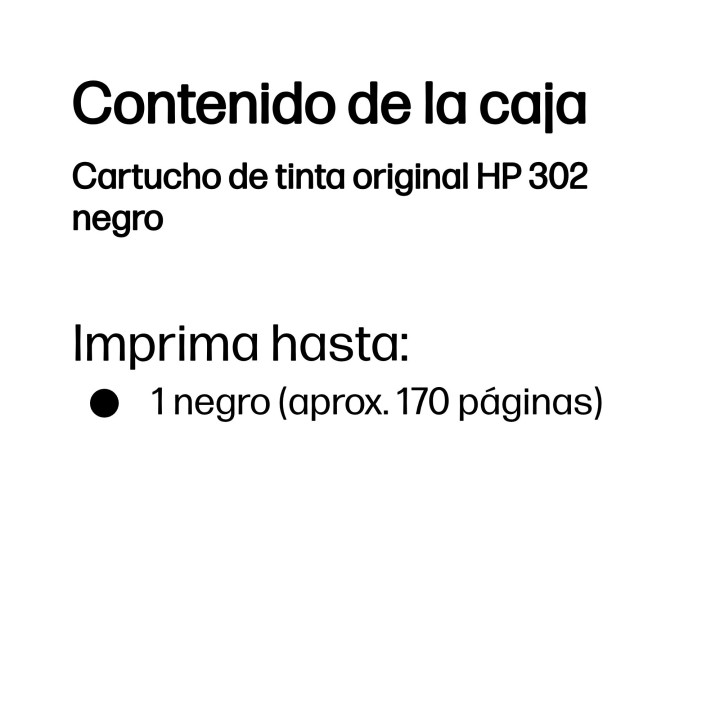 Tinta HP 302 Negro 3.5ml 170 páginas (F6U66AE)