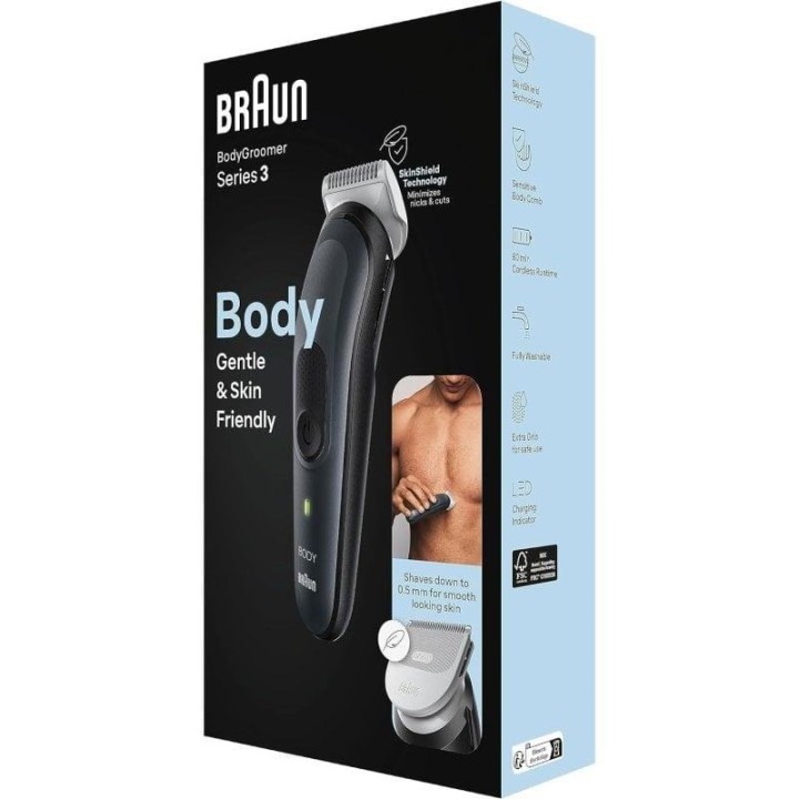Braun BG3350 Recortadora Corporal 3 Cabezales Inalámbrica Resistente al Agua en Negro
