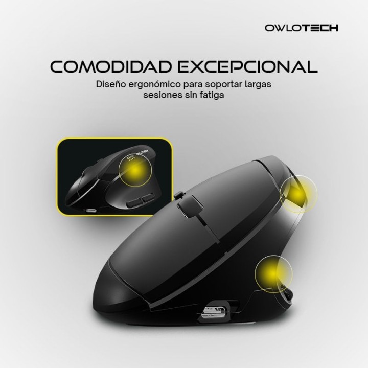 Owlotech EM500 Ratón Ergonómico Wireless 2.4GHz/Bluetooth 2400DPI Negro