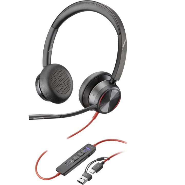 Poly Blackwire 8225 Auriculares Estéreo USB-C con Certificación Microsoft Teams + Adaptador USB-C/A