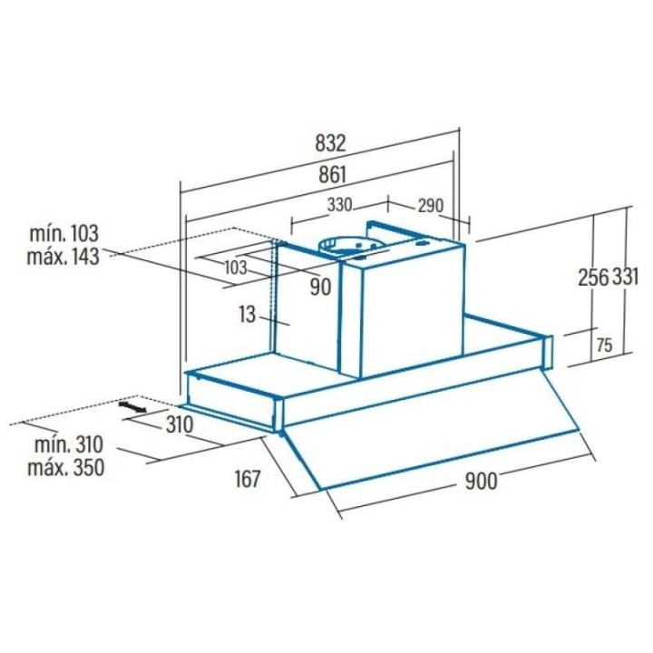 Campana extractora Cata Tenta 900 XGWH Canalizado/Recirculación 90cm con control táctil