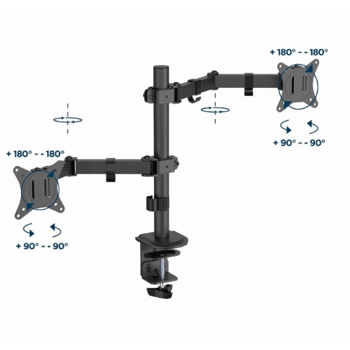 Gembird Ma-d2-03 Brazo Ajustable Para Monitor Doble Montado En Escritorio, 17"-32", Negro