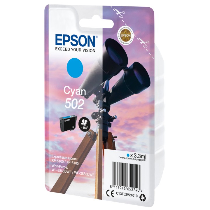 Tinta Epson 502 Cian 3.3ml 165 páginas (C13T02V24010)