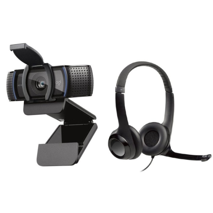 Logitech C920s Pro Webcam Full HD con Corrección de Iluminación + Logitech H390 Auriculares con Supresión de Ruido