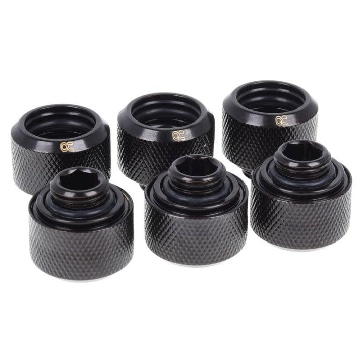 Alphacool Eiszapfen Pack 6 Racores de Compresión para Tubo Rígido 16/10mm Negros