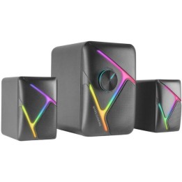 Mars Gaming Ms-h21, Altavoces Gaming Rgb 2.1 Y Subwoofer 35w, Drivers Invertidos 3d Surround, Negro
