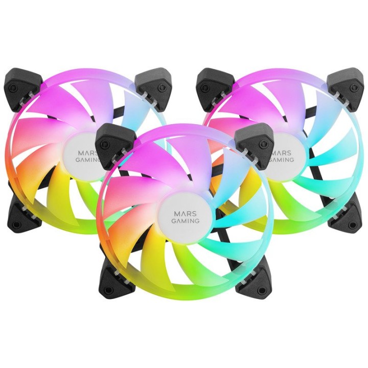 Mars Gaming MF-3A Kit 3x Ventiladores FDB 120mm ARGB Rainbow 360º sin Marco Doble Conector Negro