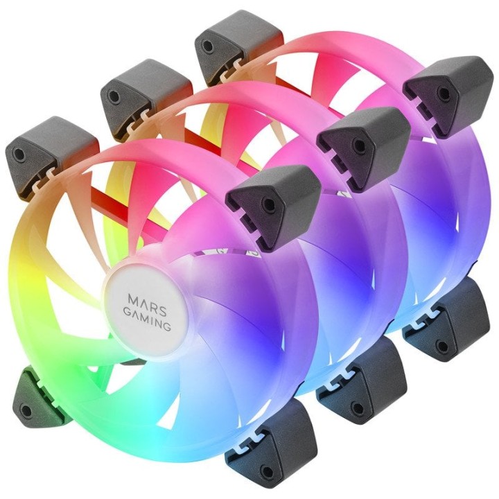 Mars Gaming MF-3A Kit 3x Ventiladores FDB 120mm ARGB Rainbow 360º sin Marco Doble Conector Negro