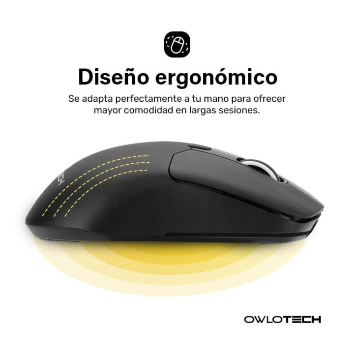 Owlotech M900 Ratón Wireless 2.4GHz/Bluetooth, 67g Negro 12000DPI