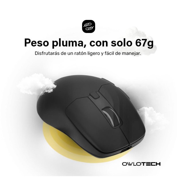 Owlotech M900 Ratón Wireless 2.4GHz/Bluetooth, 67g Negro 12000DPI