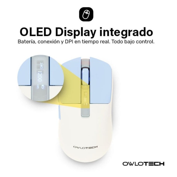 Owlotech M95 Ratón Wireless OLED Display 2.4GHz/Bluetooth 12000DPI Blanco