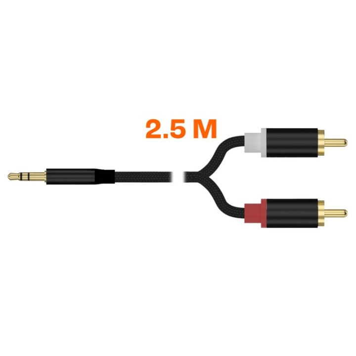 PcCom Essential Cable Adaptador 3.5mm Auxiliar a 2 Machos RCA 2.5m Negro