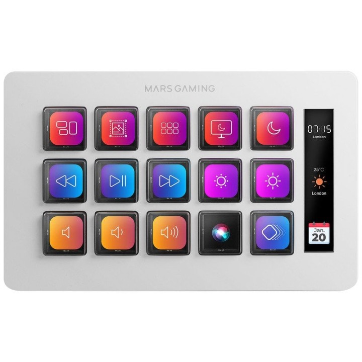 Mars Gaming MSD-ONE Control Panel Slim 15 Teclas Personalizables Pantalla LCD Windows y MacOS Blanco